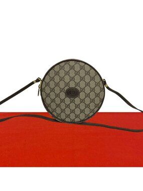 Gucci Vintage GG Pattern Leather Mini Shoulder Bag Pochette Crossbody Brown